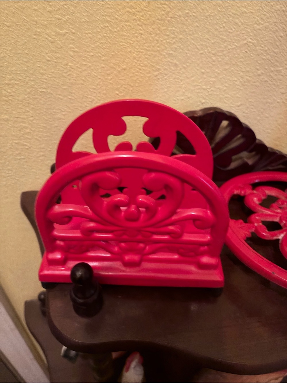 Red Cast Iron Paper Towel Holder & Napkin Holder Set - Picture 2 of 3